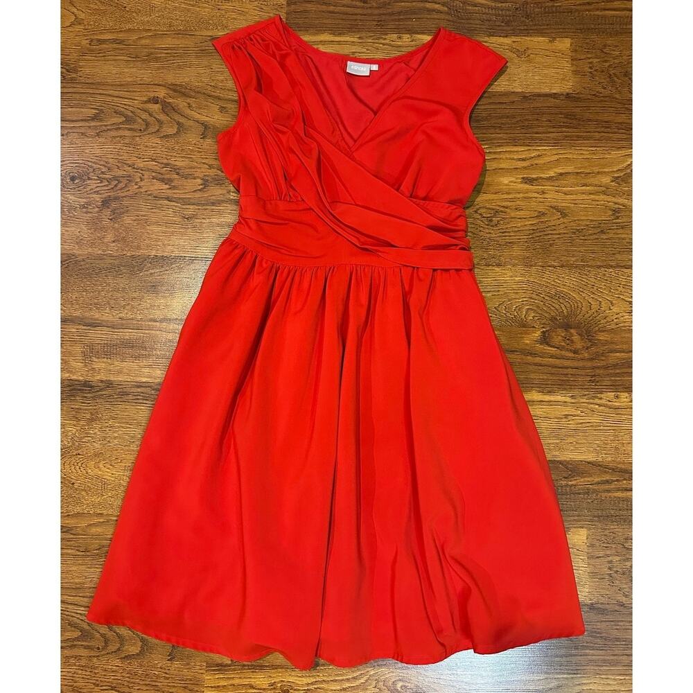 eShakti Faux Wrap Fit & Flare Dress Women’s M 10 Red Knee Length Classic Style